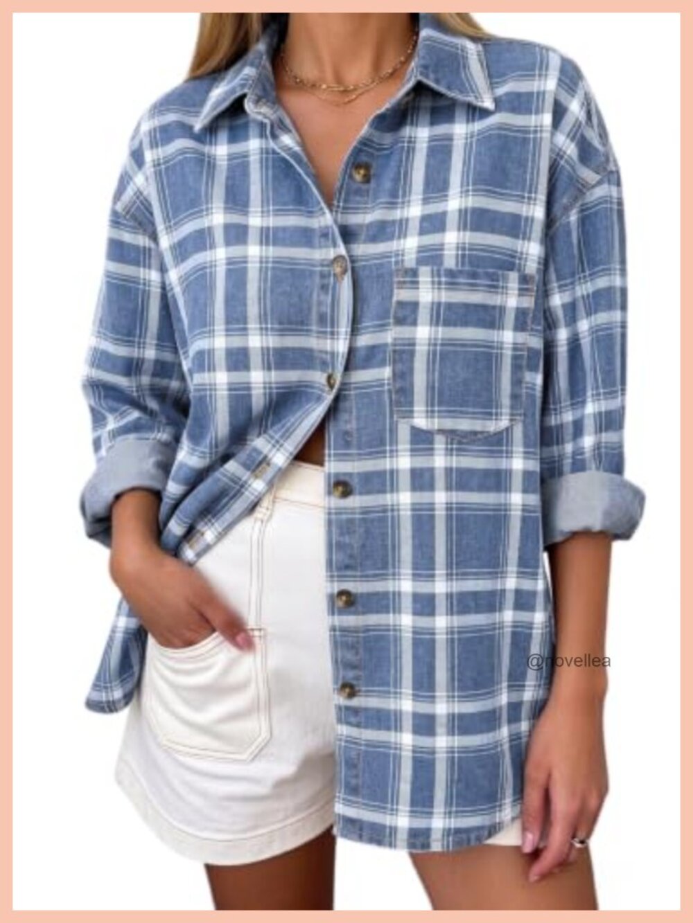 Plaid Denim Button Down Shirt Oversized Boyfriend Western